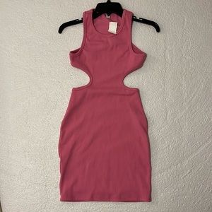 Pink “Hey Babe” mini bodycon cut out dress